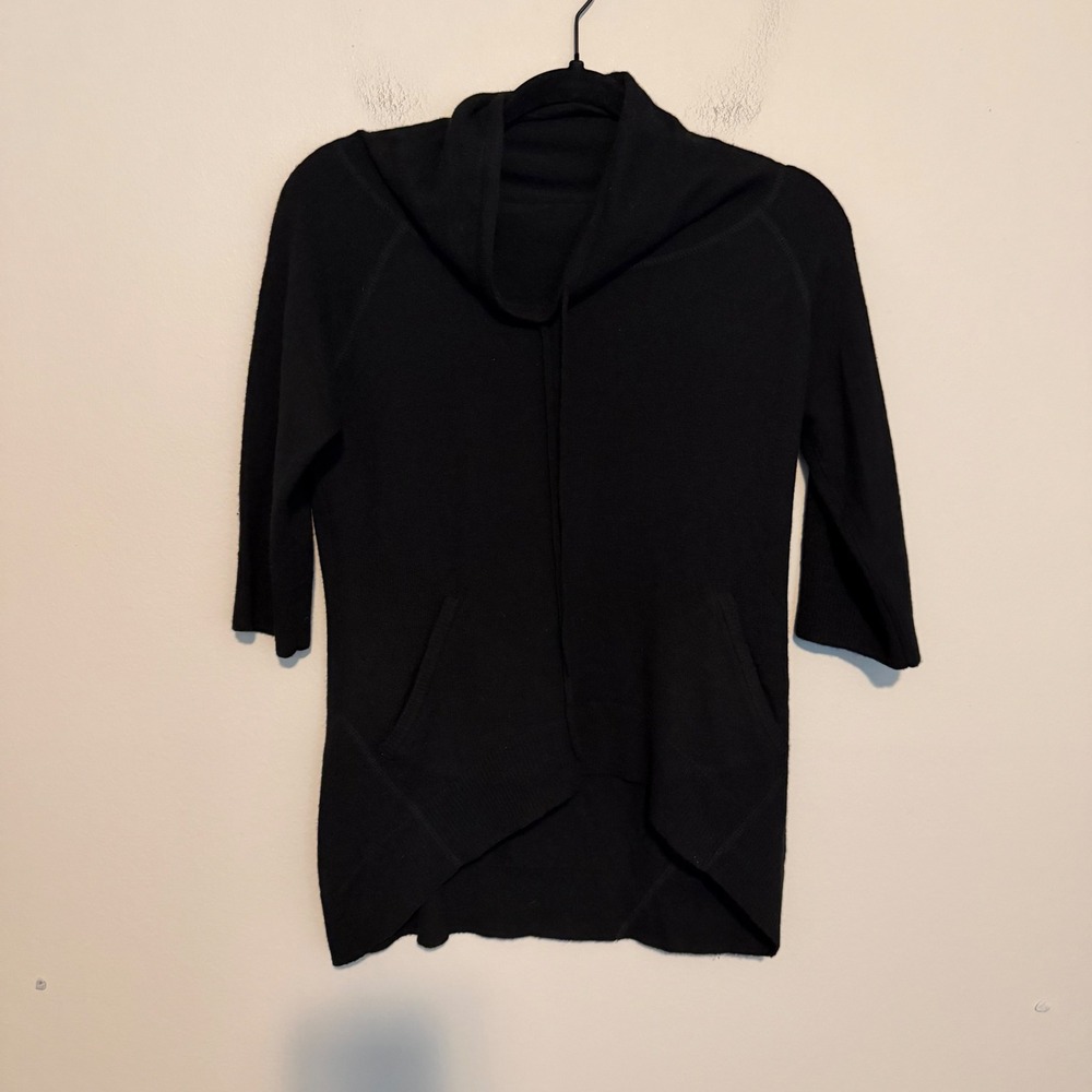 Ibex Lambswool Cashmere Pullover Sweater Black Draped Neck Pockets XS gorpcore